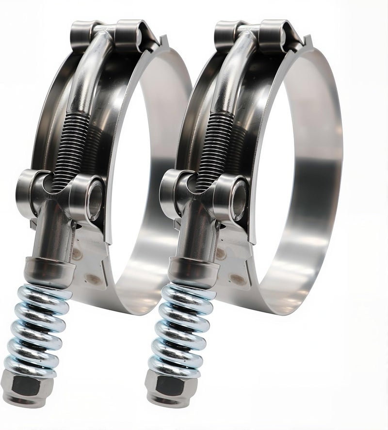ROADFORMER 2" Heavy Duty T Bolt Hose Clamp Stainless Steel Spring Loaded - Working Range 55mm - 63mm for 2" I.D. Hose with 3mm - 6mm Wall Thickness, Auto-adjusting maintain Constant Tension (55mm - 63mm, 2 Pack) - Image 1